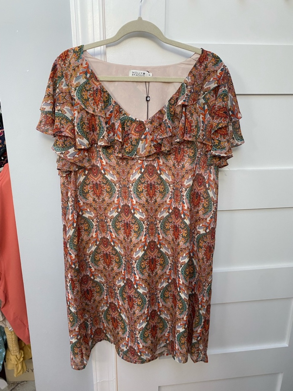 Molly Bracken Ruffled Colorful Chiffon mini dress size XL - Picture 3 of 9